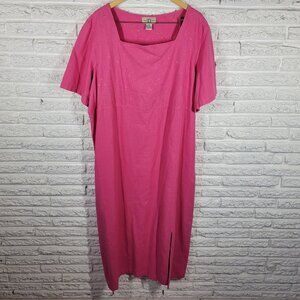 Original Ty Wear 3X Plus Size Pink Linen Cotton Dress Embroidered Midi PIN60E
